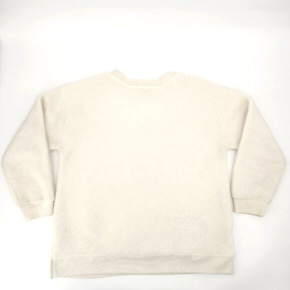 LOFT Sweatshirt Size Medium Womens Ivory White Crewneck Fuzzy Fleece Faux Sherpa - Picture 2 of 6